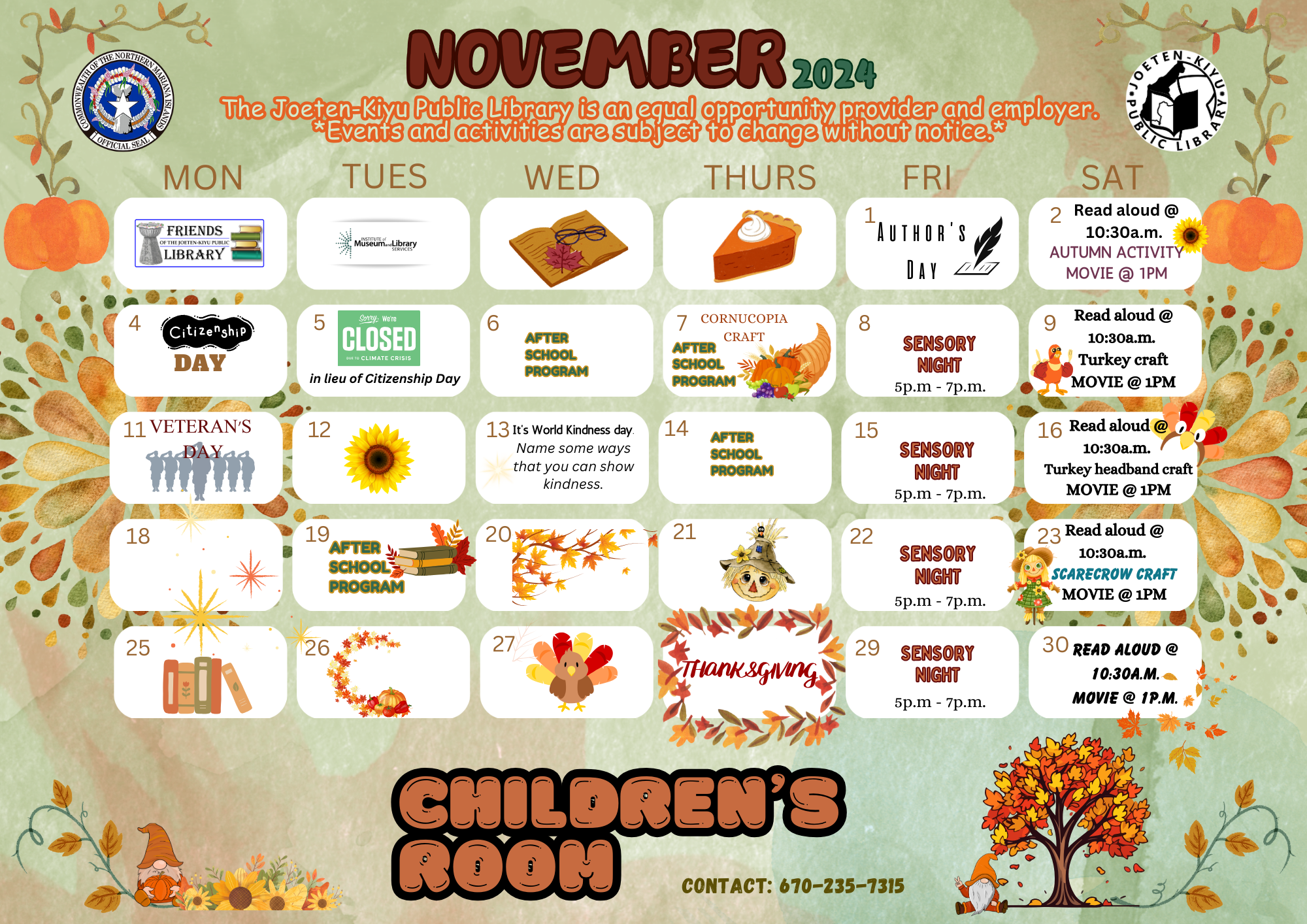 November 2024 Calendar of Events