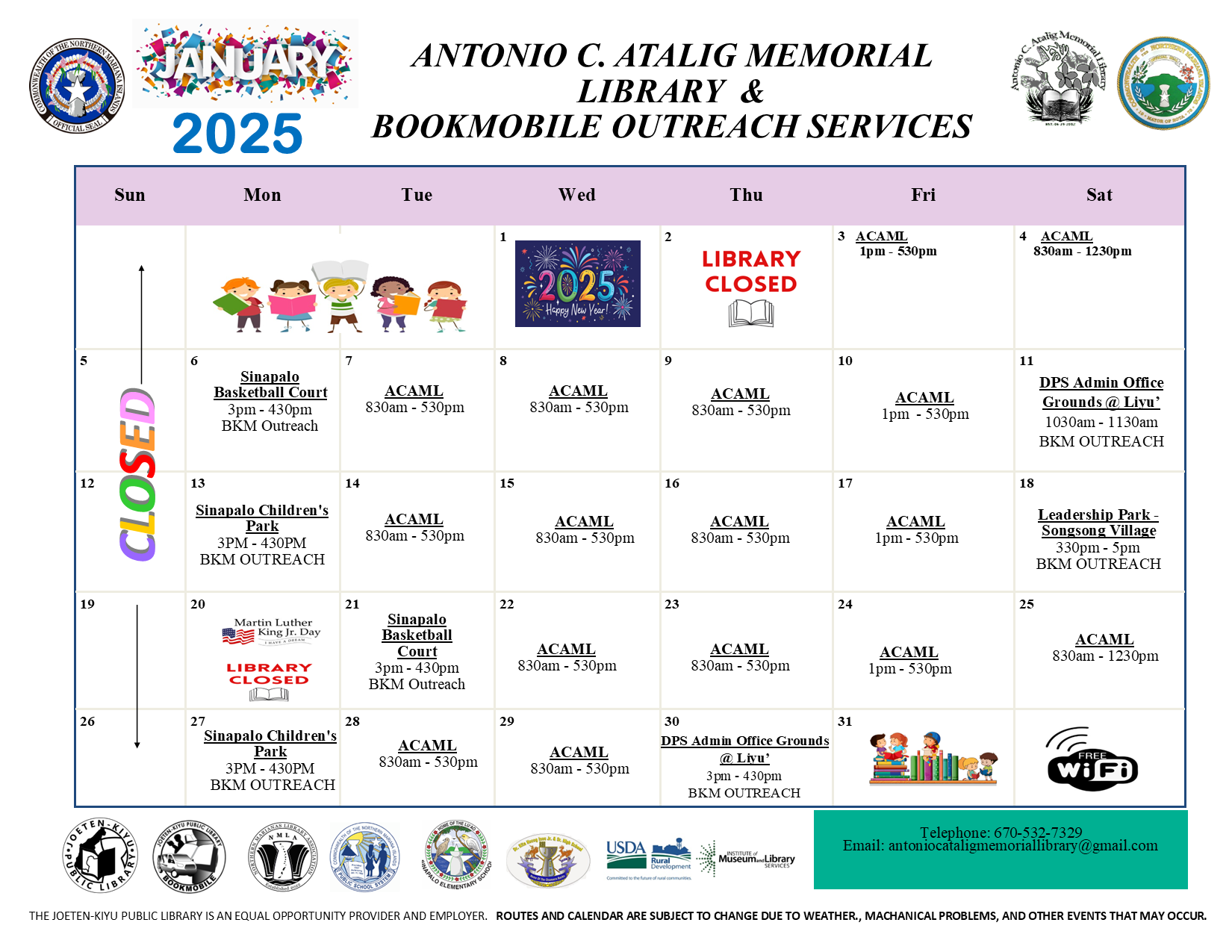 January 2025 Calendar of Events Joeten Kiyu Public Library